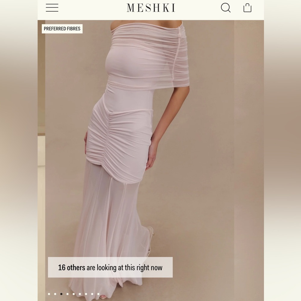 Meshki Caspian Blush Off-Shoulder Ruched Maxi Dress XS - Picture 2 of 3